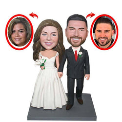 Custom Couple Bobbleheads Bride Groom Wedding Cake Toppers, Wedding Custom Bobblehead Double Body Two Persons - Abobblehead.com