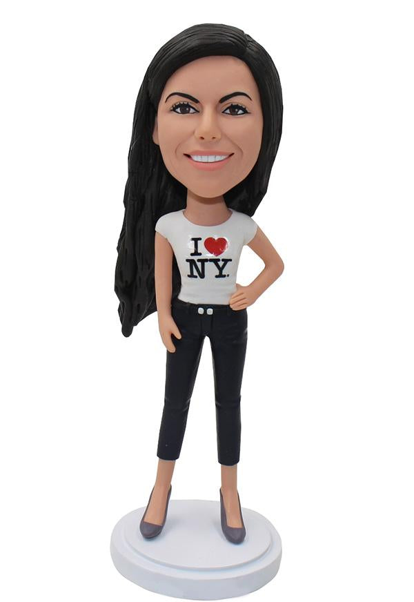 Custom Female Bobblehead I Love You on The Clothes - Abobblehead.com