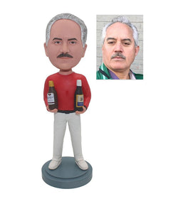 Cheap Custom Man Bobbleheads Dragging Two Wine Bottles, Custom Bottle Bobble Heads - Abobblehead.com