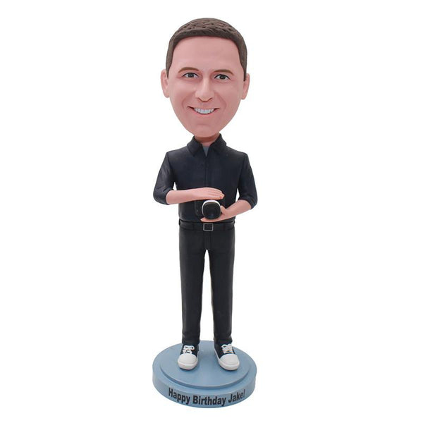 Custom Bobbleheads Man with Camera, Personalized Cameraman Bobblehead - Abobblehead.com