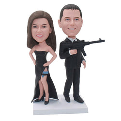 Custom Fbi Agent Bobblehead Couple, Personalized Secret Service Bobbleheads From Photos - Abobblehead.com