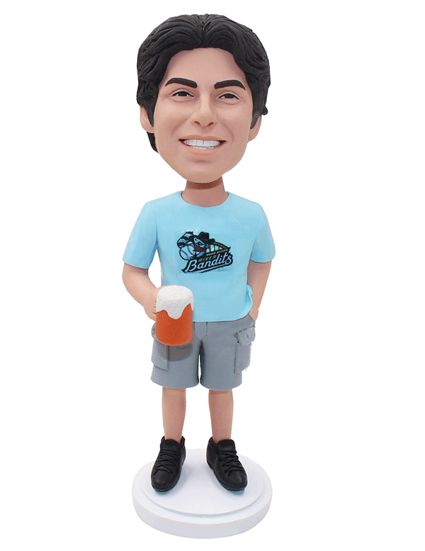 Custom Male Bobblehead Holding A Beer, Male Bobblehead Custom Beer Drinker - Abobblehead.com