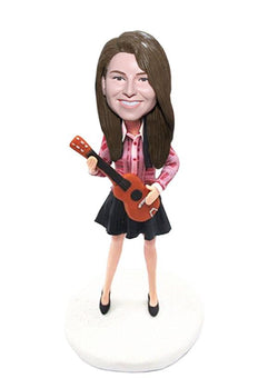 Custom Guitar Bobblehead Gifts For Women, Custom Female Guitar Bobblehead - Abobblehead.com