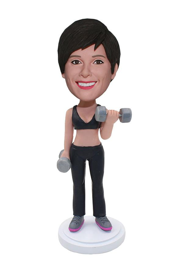 Custom Dumbbell Fitness Bobbleheads, Personalized Women's Fitness Bobblehead - Abobblehead.com